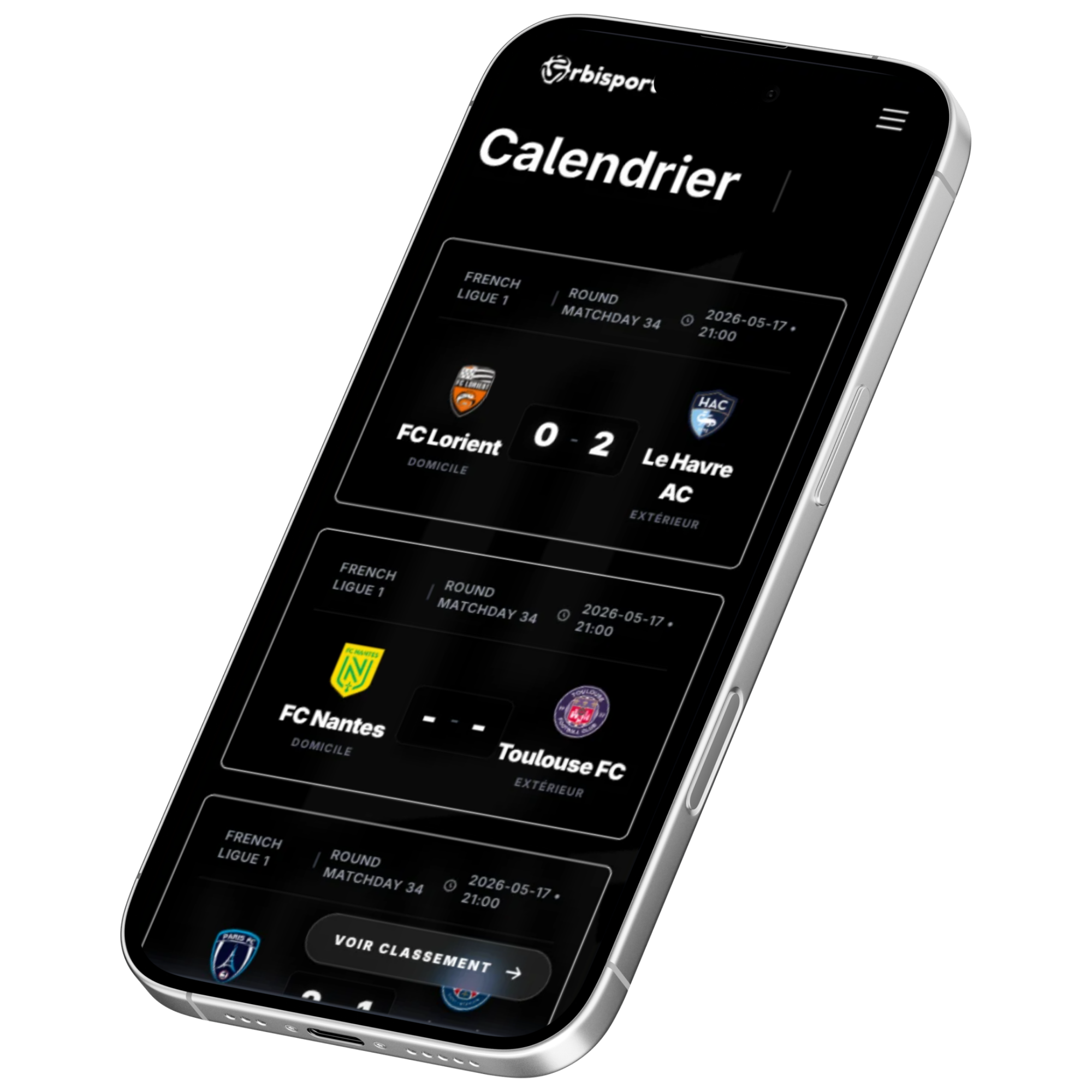 Visuel de l'application sport